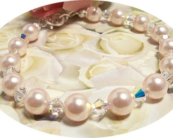 Pink Bracelet, Bridal Bracelet, Bridesmaid Bracelet, Mother of the Bride Jewelry, Pink Pearl, Pearl Crystal, Pink Wedding