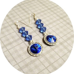 Blue Earrings, Sapphire Blue Earrings, Bridesmaid Earrings, Blue Dangle Earrings, Bridal Accessories, Rivoli Crystals, Blue and Silver