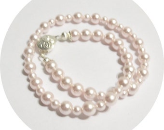 Pink Girls Necklace, Pink Pearl Necklace, Kids Jewelry, Toddler Girl Jewelry, First Pink Pearls, Flower Girl Jewelry, Little Girl Jewelry