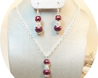 Burgundy Jewelry Set, Necklace and Earrings, Bridesmaid Jewelry, Merlot Jewelry Set, Wedding Jewelry, Burgundy Wedding, Pendant and Earrings