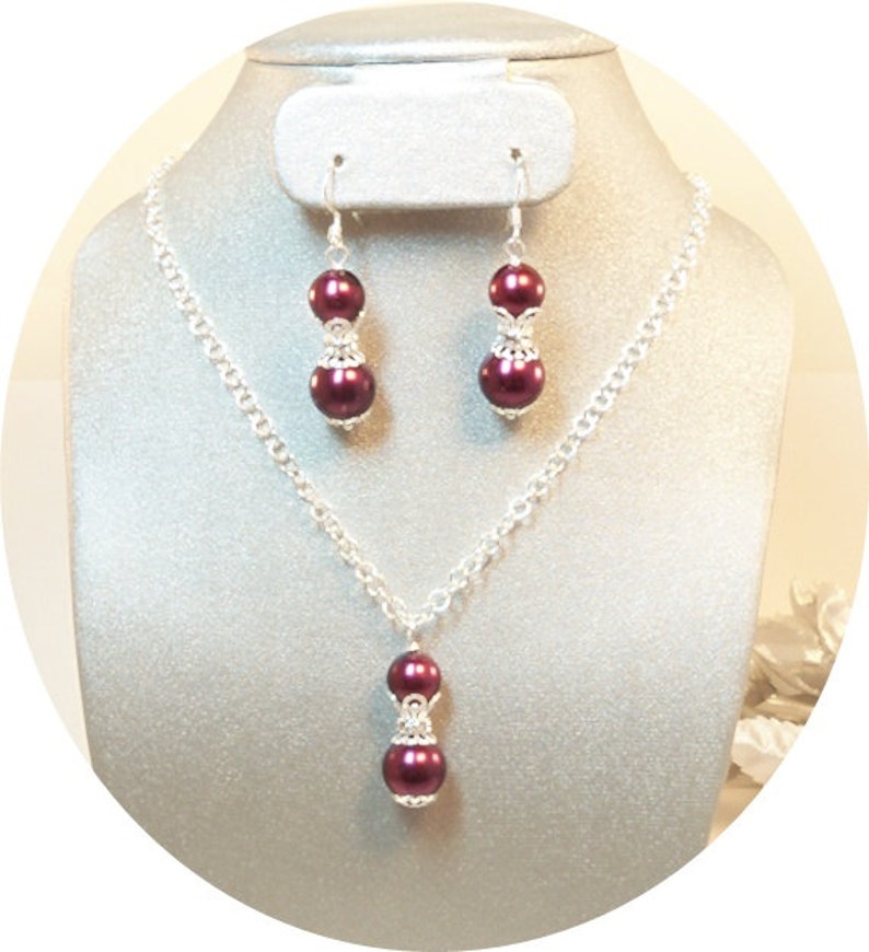Burgundy Jewelry Set Necklace and Earrings Bridesmaid Etsy
