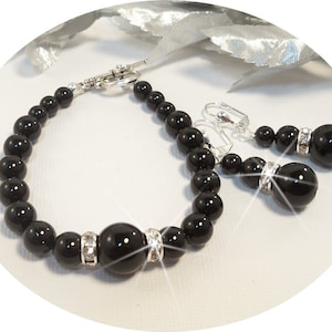 Black Jewelry, Bracelet, Earrings, Wedding Jewelry, Bridesmaid Jewelry, Bridal Jewelry, Bridal Accessories,Black Bracelet, Black Earrings