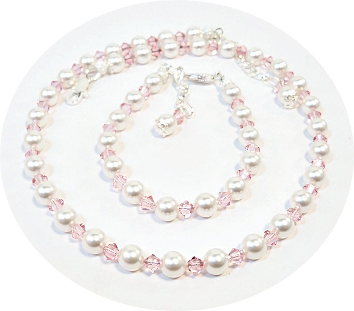Girls Pearl Necklace and Bracelet Pink Flower Girl Dressy - Etsy