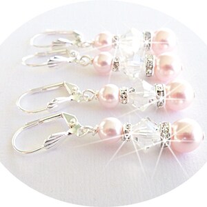 Pink Earrings, Bridesmaid Jewelry, Pink Wedding, Blush Pink, Crystal Earrings, Pearl Earrings, Wedding Jewelry, Mother of the Bride image 4