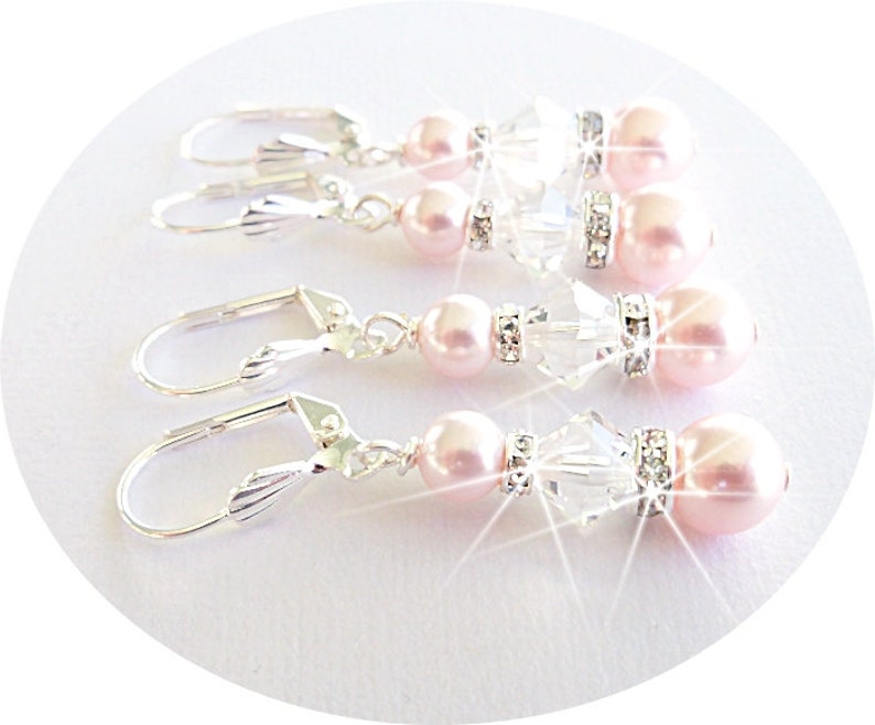 Pink Earrings, Bridesmaid Jewelry, Pink Wedding, Blush Pink, Crystal Earrings, Pearl Earrings, Wedding Jewelry, Mother of the Bride image 4