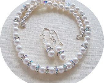 Bridal Jewelry, Necklace, Earrings, Pearl Jewelry, Wedding Jewelry, Jewelry Set, Rhinestones, Bridal Accessories, Bridal Pearls