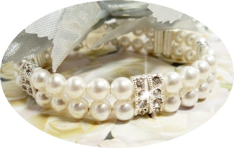 2 Strand Bracelet, Bridal Bracelet, Bridal Jewelry, Double Strand Pearl, Pearl Bracelet, Pearl Bracelet, Mother of the Bride, Bridesmaid image 1