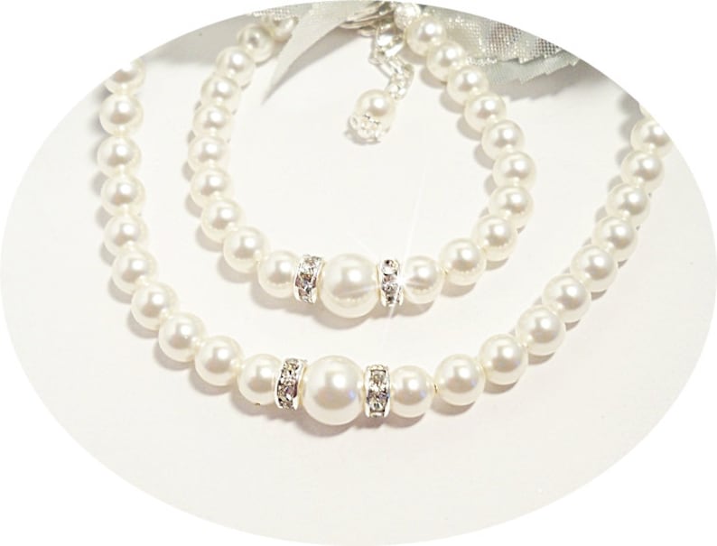 Girls Pearl Necklace, Bracelet, Flower Girl, Dressy, Toddler, Communion