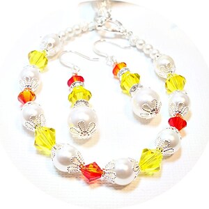 Yellow and Orange, Orange and Yellow, Bracelet and Earrings,Wedding Jewelry, Bridesmaid Gift, Bridal Accessories, Pearls and Crystals