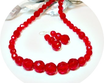 Red Jewelry Set, Earrings and Necklace Red, Red Jewelry, Red Wedding, Bright Red Jewelry, Asian Red Jewelry, Crimson Jewelry, Red Necklace,