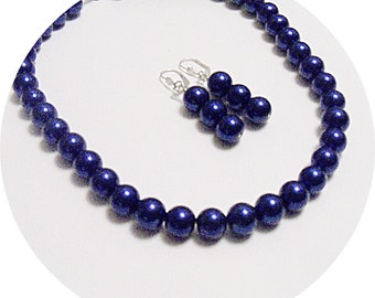 Deep Sapphire Blue Pearl Set, Mother of the Groom Jewelry, Dark Blue Pearls, Blue Wedding, Wear to Work Jewelry, Large Blue Pearls