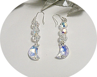 Moon Earrings, Crystal Moon Earrings, Sparkly Moon Dangle Earrings, Moon Lover Jewelry, Crystal Earrings, Bridal Earrings, Crescent Moon