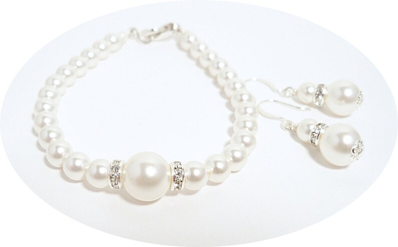 Bridal Jewelry, Pearl Bracelet and Earrings, Bridesmaid Jewelry Set, Wedding Jewelry, Pearl Bracelet, Pearl Earrings, Pearl Jewelry Set image 1