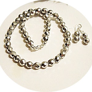Zilveren chokerketting en oorbellen, choker 15 1/2&quot;, kralensieradenset, moeder van de bruidegom sieraden, zilveren vakantiesieraden, bruidsmeisjeset
