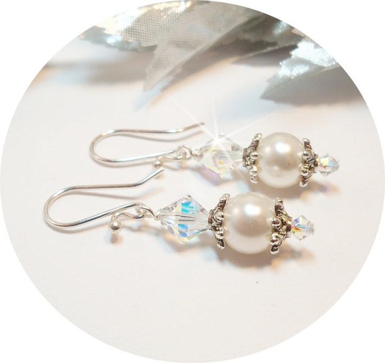Pearl Earrings, Bridal Jewelry, Earrings, Bridal Accessories, Wedding Jewelry, Bride, Bridesmaid Gift, Dressy, Pearl and Crystal, Dangle image 2
