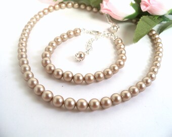 Girls Necklace and Bracelet Set, Almond, Latte, Flower Girl, Dressy, ToddlerJewelry, Kids Jewelry, Necklace and Bracelet