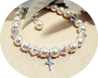 Baptism Bracelet with Cross, Communion,  Baby, Toddler, Sign of Christian Faith, Dedication, Religious Jewelry, Little Girl Cross