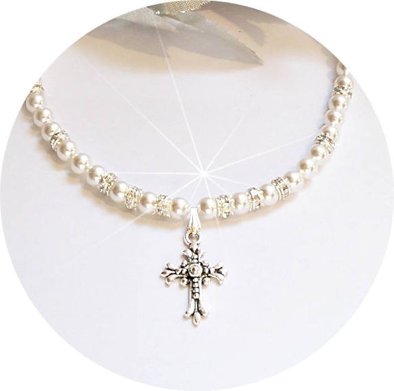 Cross Necklace, Christian Jewelry, Girls Cross Necklace, Cross Pearl