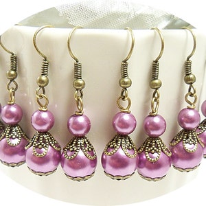 Wisteria Bridesmaid Earrings, Wedding, Purple Earrings, Orchid Earrings, Bridal Party, Lavender Earrings, Purple and Gold, Antiqued Bronze