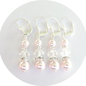 Pink Earrings, Bridesmaid Jewelry, Pink Wedding, Blush Pink, Crystal Earrings, Pearl Earrings, Wedding Jewelry, Mother of the Bride image 3