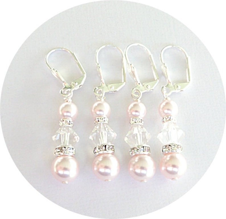 Pink Earrings, Bridesmaid Jewelry, Pink Wedding, Blush Pink, Crystal Earrings, Pearl Earrings, Wedding Jewelry, Mother of the Bride image 3