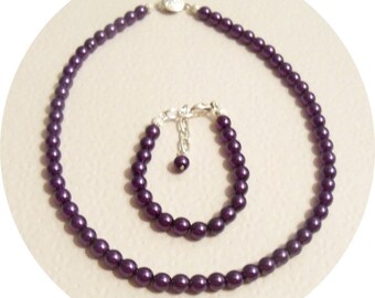 Girls Purple Jewelry, Purple Necklace, Purple Bracelet, Dark Purple Jewelry, Flower Girl Jewelry, Jewelry Set Purple, Dress Up Jewelry