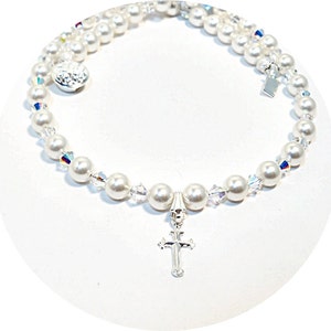 Cross Necklace, Girls Necklace, Communion, Toddler Necklace, Flower Girl Jewelry, Pearl Jewelry, Crystals, Kids Jewelry, Christian , Baptism