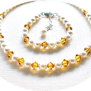 Flower Girl Jewelry Set, Yellow Jewelry, Girls Necklace and Bracelet, Citrine, Honey Yellow, November Birthstone, Dressy Girl Jewelry image 2