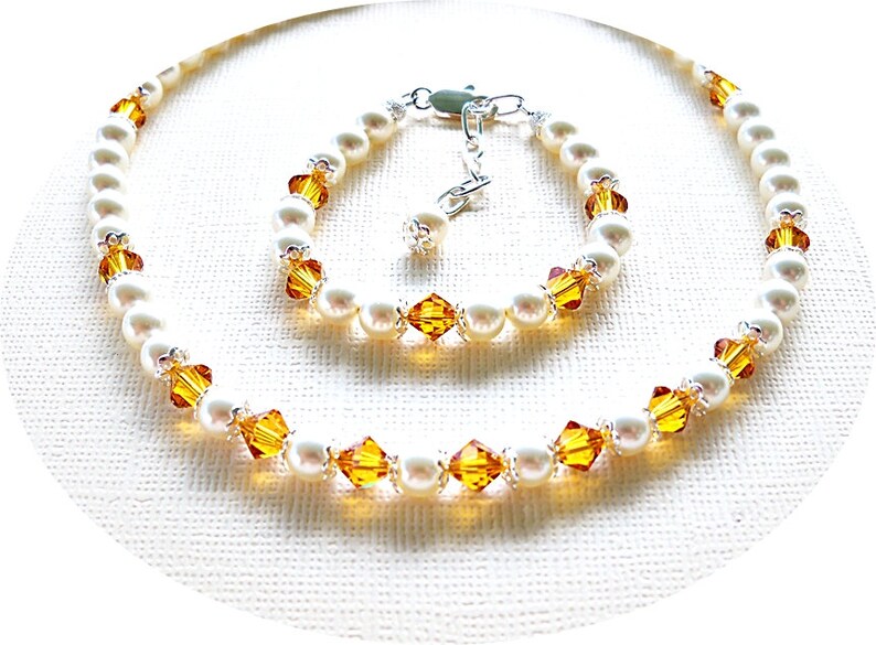 Flower Girl Jewelry Set, Yellow Jewelry, Girls Necklace and Bracelet, Citrine, Honey Yellow, November Birthstone, Dressy Girl Jewelry image 2