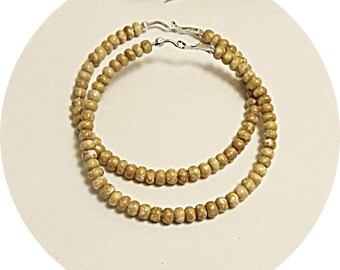 Giant 3 Inch Hoops, Wheat Colored Earrings, Wood Look Earrings, Pirate Hoops, Yellow Earrings, Gypsy Hoop Earrings