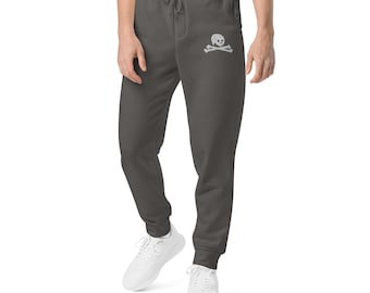 Op de afbeelding: Grijze sweatpants met een wit schedel- en kruisbeenderontwerp.