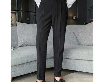 Handmade Men's Black Italian Gurkha Pant - Italian High Waist Trouser - 360 Tropical Fabric Trouser Pant  - Gift for Him
