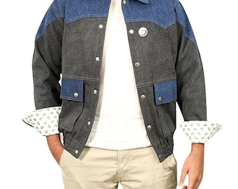 Handmade Marty Blue Denim Jacket - 90s McFly Denim Jacket - Movie Cosplay Jacket - Blue Jean Jacket