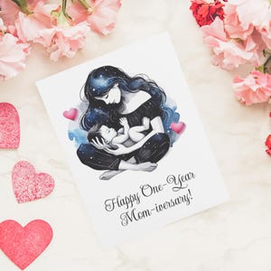 Greeting Card 1st Anniversary of Motherhood, 1st Baby's Birthday, wishes for Mom, Celebration Card, Motherhood gift, first year of parenting