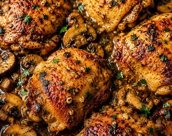 Muslos de pollo con champiñones al ajillo (PDF) / Receta para una cena en una sola sartén (Descargar)