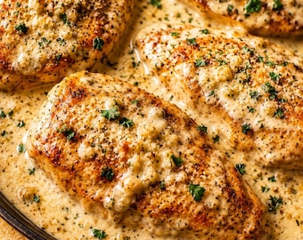 Receta de pollo cremoso con ajo y parmesano en PDF / Cena sustanciosa en una sola sartén / Fácil