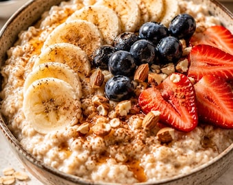 Receta de tazón de desayuno cremoso de avena en formato PDF