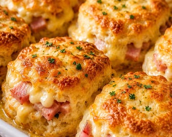 Receta de galletas de mantequilla con jamón y queso (PDF) / Desayuno fácil al horno / Caseras