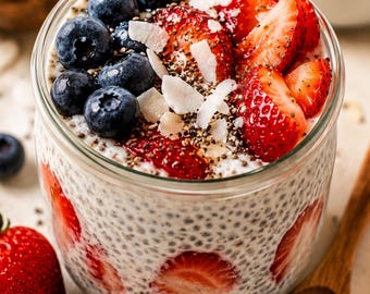 Receta de pudín de chía en PDF / Tazón de desayuno para preparar la noche anterior