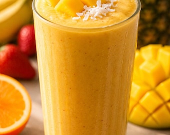 Receta de batido tropical en PDF / Bebida saludable para el desayuno / Tarjeta de receta imprimible