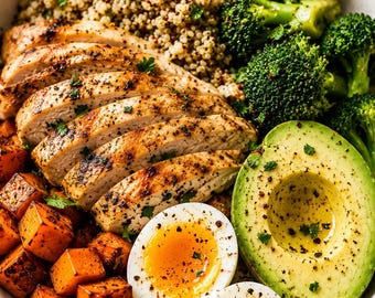 Receta de comida rica en proteínas en formato PDF / Idea de desayuno saludable / Tarjeta de recetas imprimible