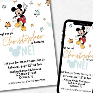 Editable Mickey Mouse First Birthday Invitation, Mickey Mouse Theme Invitation, Digital Download, First Birthday Invitation, Disney Invite
