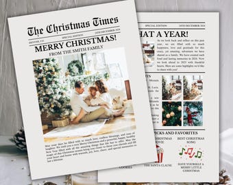 Vintage Christmas Newspaper Card Template: Year In Review (Editable Template)