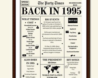 30. Geburtstag 1995 Zeitungsposter: Personalisierbare Zeitungsvorlage (Digitaler Download)