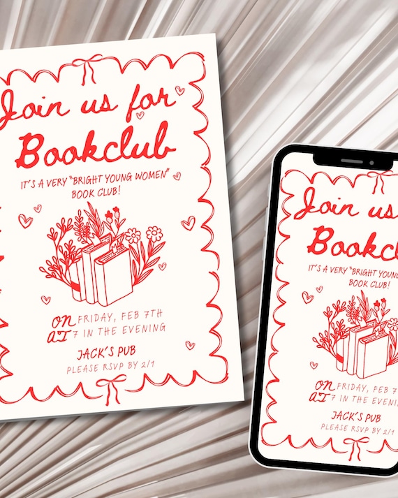 Girly Bow Invitation: Book Club, Galentine's, Birthday (Editable Template)