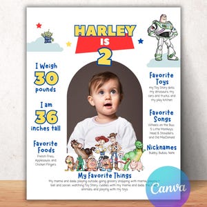 Póster de hitos de cumpleaños de Toy Story, resumen anual de Toy Story, tablero de hitos de cumpleaños de Two Infinity and Beyond, póster de resumen de 2 años