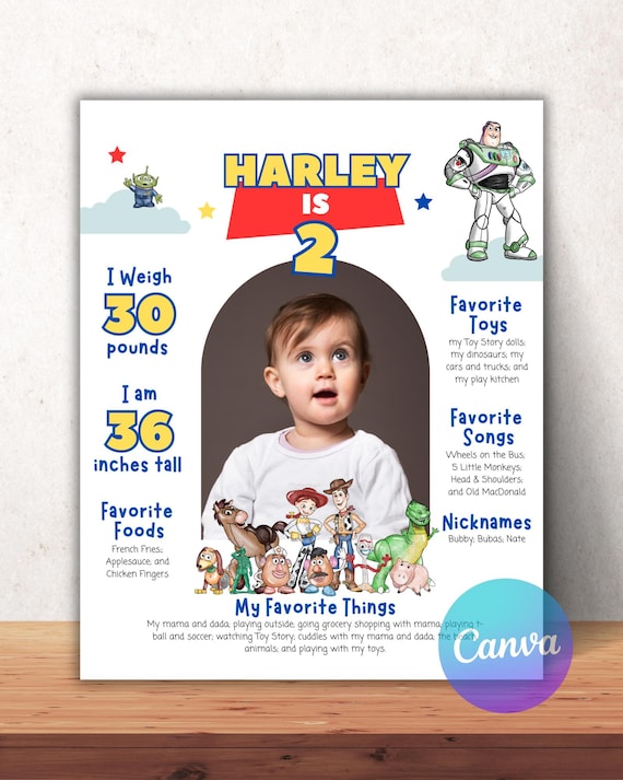 Toy Story 2nd Birthday Milestone Poster: Customizable Summary (Digital Download)