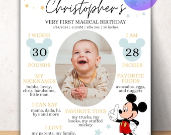Mickey Mouse 1st Geburtstag Meilenstein Poster: Bearbeitbare Canva Vorlage (Digitaler Download)