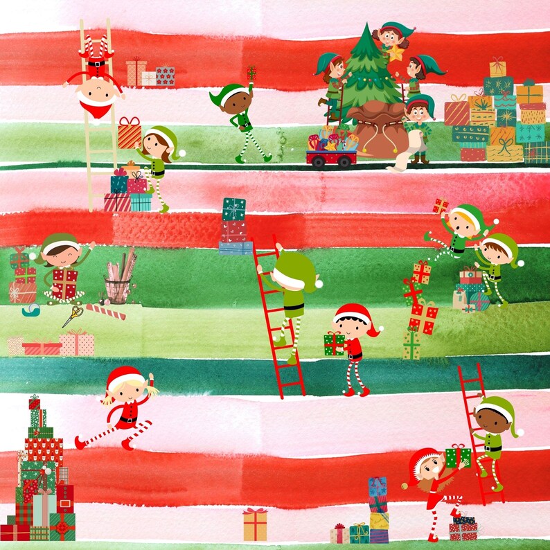 DIGITAL Elf Christmas Wrapping Paper 12x12 Design - Etsy