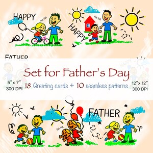 Tarjeta del Día del Padre, Tarjeta minimalista del Día del Padre para Papá, Tarjeta del Día del Padre con dibujo infantil.